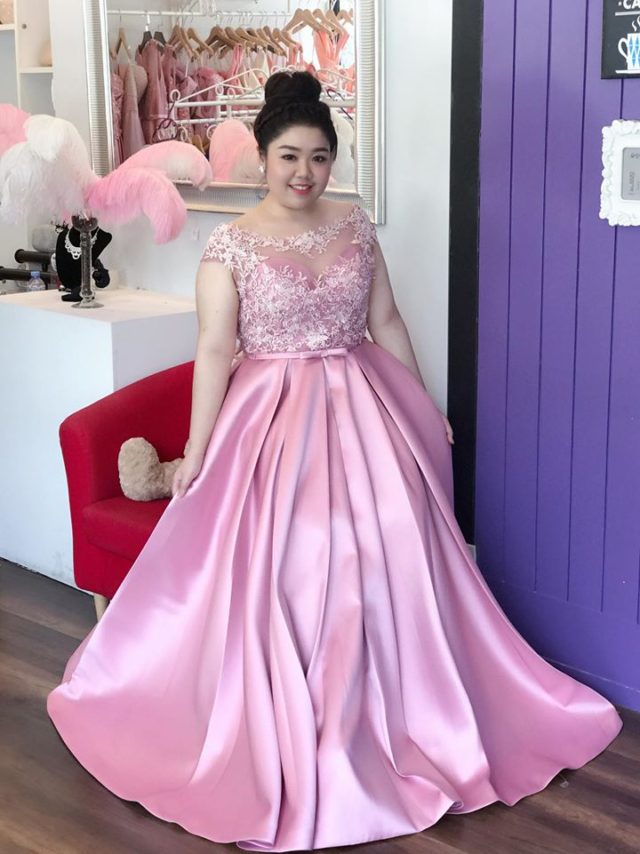 ชุดราตรียาว ชุดออกงาน ไซส์ใหญ่ สีชมพู